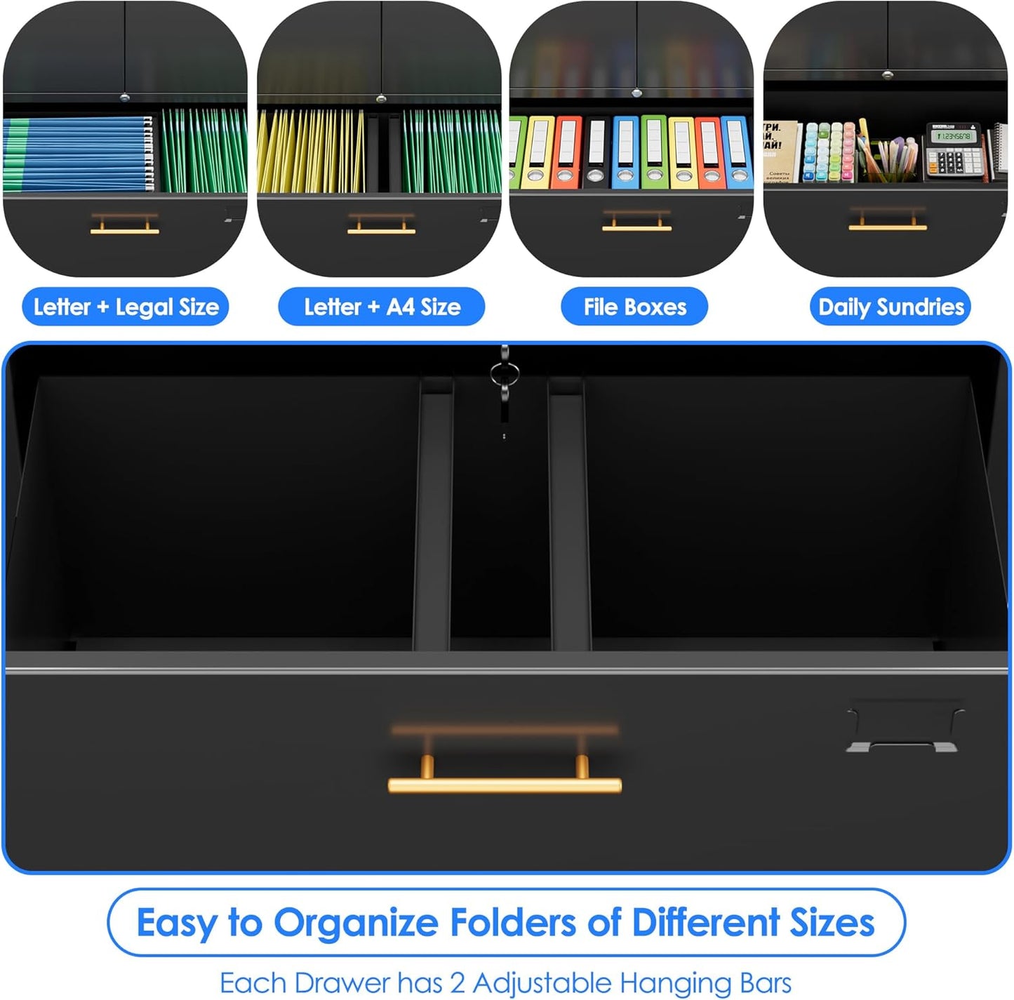 1 Drawer Lateral File Cabinet with Lock, Metal Filing Storage Cabinet with Locking Doors and Adjustable Shelf for Home, Office, School, Fits A4/Letter/Legal Size Folders, Black