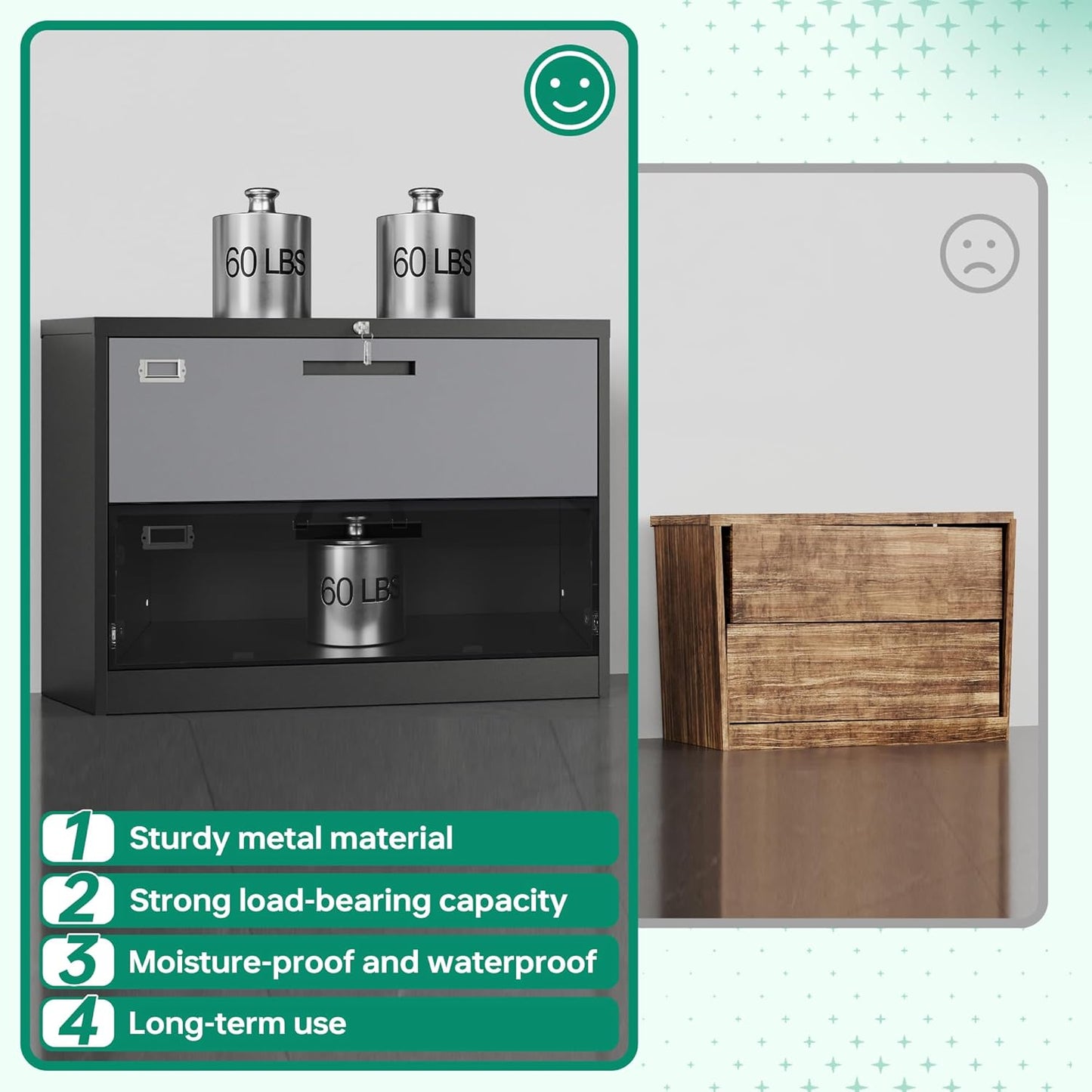 Letaya File Cabinet with Lock-Lateral 2 Drawer Metal Filing Cabinets-Organization Storage Cabinets for Home Office-Hanging Letter/Legal/F4/A4 Size (2 Drawer-Grey Black)