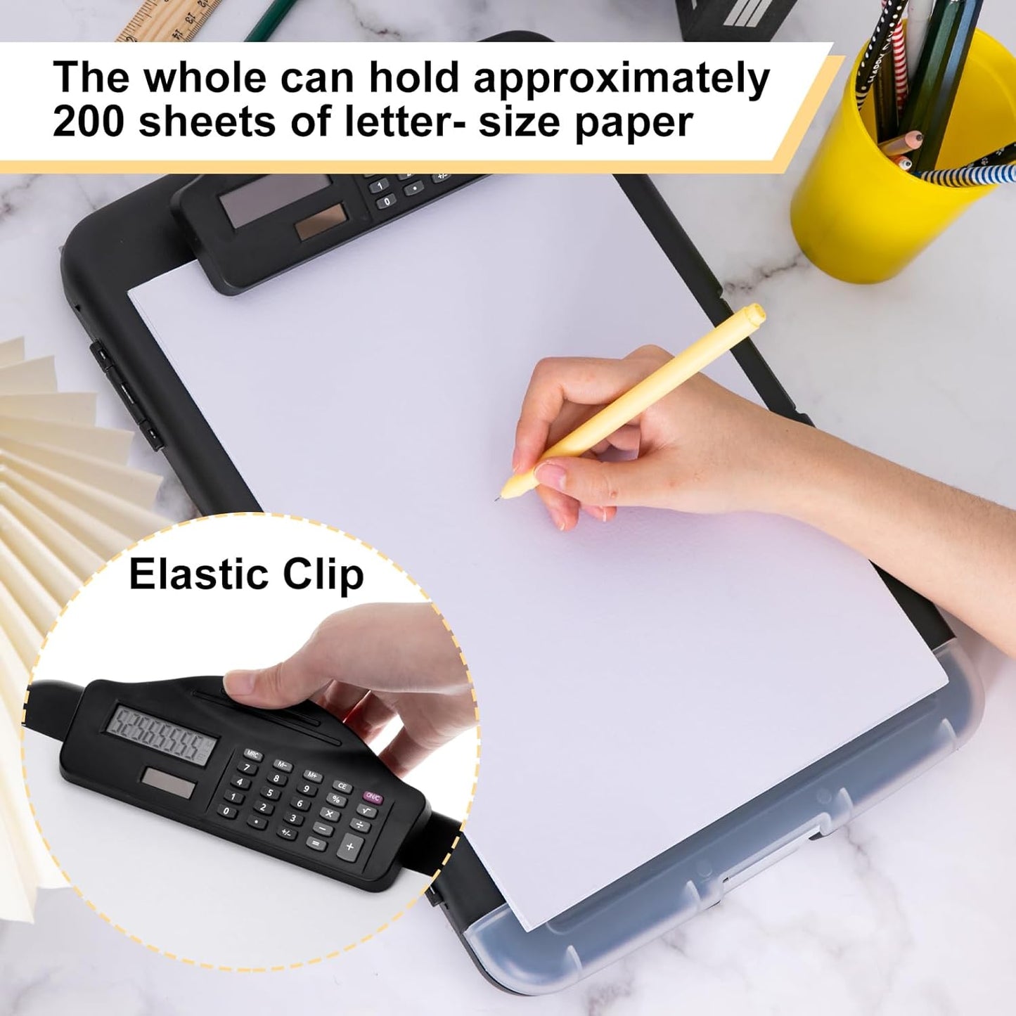 Geyoga 4 Packs Calculator Clipboard with Storage 14 x 10 x 2.6 Inches File Folder Plastic Storage Clipboard Letter Size File Folder with Low Profile Clip for School Classroom Office