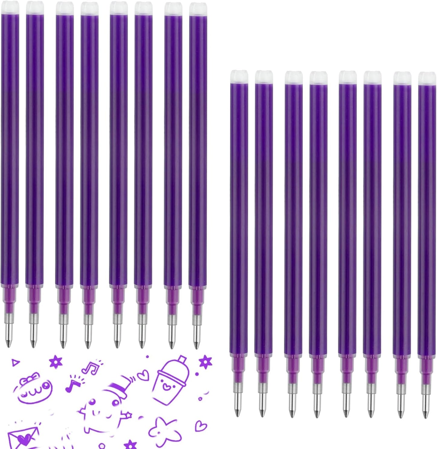0.7 mm Erasable Gel Ink Pen Refills Compatible with Frixion Friction, Smooth Writing Multicolor Retractable Fine Point Pen Refill for School Office Home Art (Purple, 16)