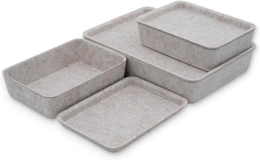 Welaxy Lidded Felt Drawer Organizer Trays with lids Desktop Organizer Bins Storage box for crafts office supplies pen notes Junk Makeup Stationery Organize 3- Pack (Oatmeal)