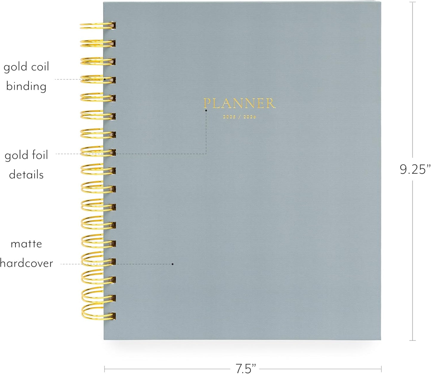 Sugar Paper 2025-2026 Signature Spiral Academic Planner, Weekly and Monthly, August 2025 to July 2026, School, College & Student Planner, 12 Month, 7.5" x 9.25", Dusty Blue