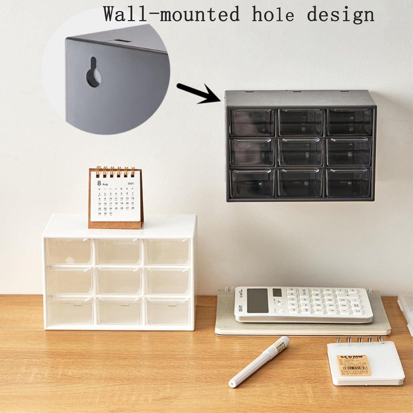 Feadily 2PCS Small Drawer Organizer for Desk, Desktop Drawer Organizer with 9 Clear Drawers, Plastic Desktop Storage Drawers 7.1 Inch x 3 .9 Inch x 4.7 Inch, Black