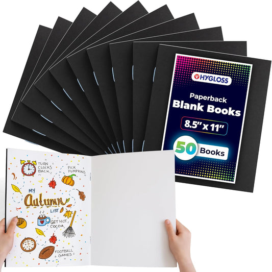 Hygloss Blank Books 8.5 x 11 Inches - 50 Pack – Black Color Paperback for Drawing & Writing – Empty Books for Journaling, Sketching or Arts & Craft