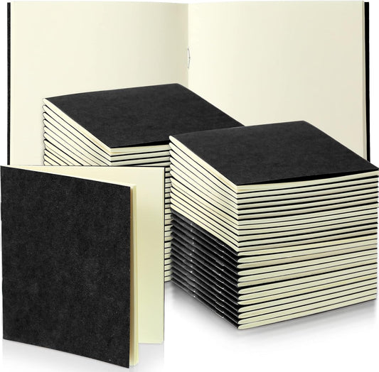 Thenshop 50 Pack Mini Pocket Kraft Notebooks Bulk 4 x 4 Inch Journal Notepads with Dot Memo Sketchbooks Writing Notepad for Party Favors Supplies(Black,Blank Page)