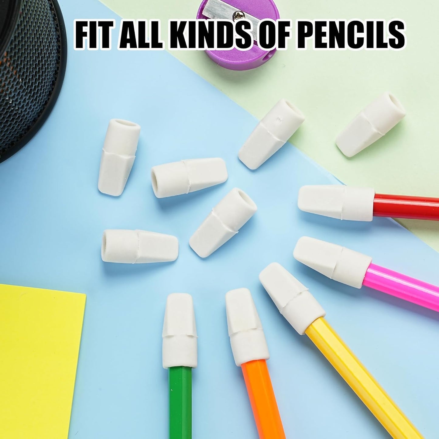Pencil Erasers Caps Bulk, Ezzgol 128 Pcs Pencil Top Erasers Cap, White Color Arrowhead Caps Erasers Latex Free Pencil Eraser Toppers for Kids Teachers