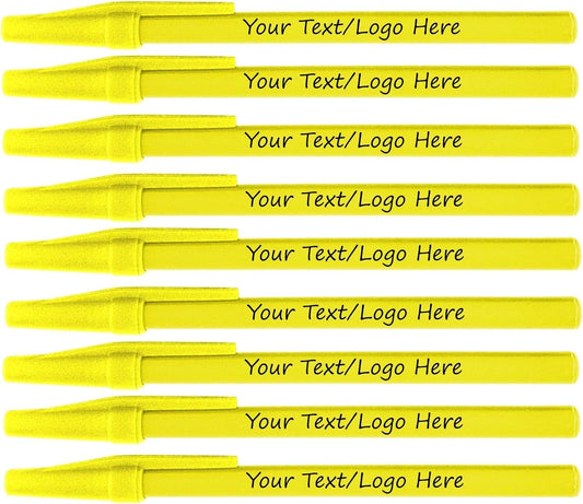 Personalized Stick Pens With your Custom Logo or Text-500 Pack Bulk-for Businesses, Parties, and Events, Custom Printed Slim Ballpoint Pens Colored with Cap, Yellow, Black Ink