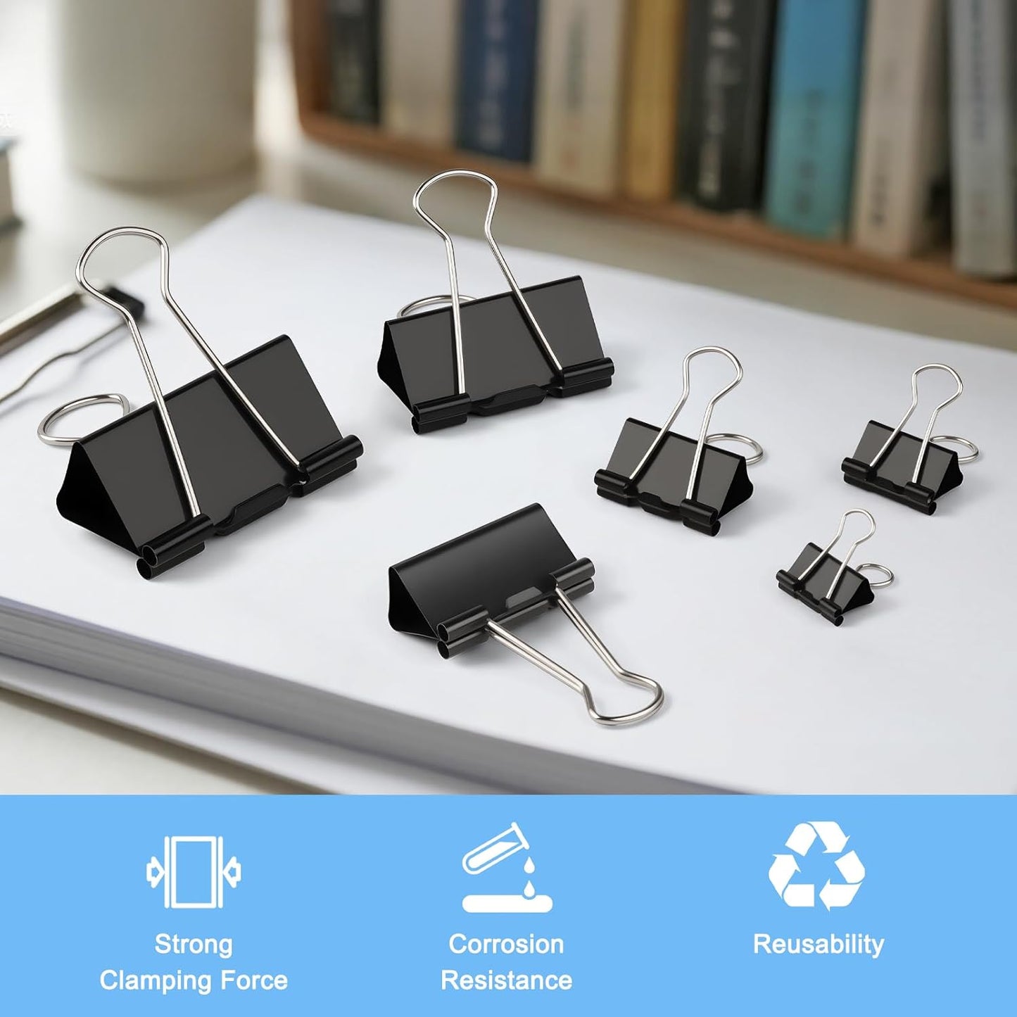 150 PCS Binder Clips Assorted Sizes, Extra Large Medium Small Mini and Micro, Metal Paper Binder Clip Black,Paper Clamps, 6 Sizes for Office, School and Home