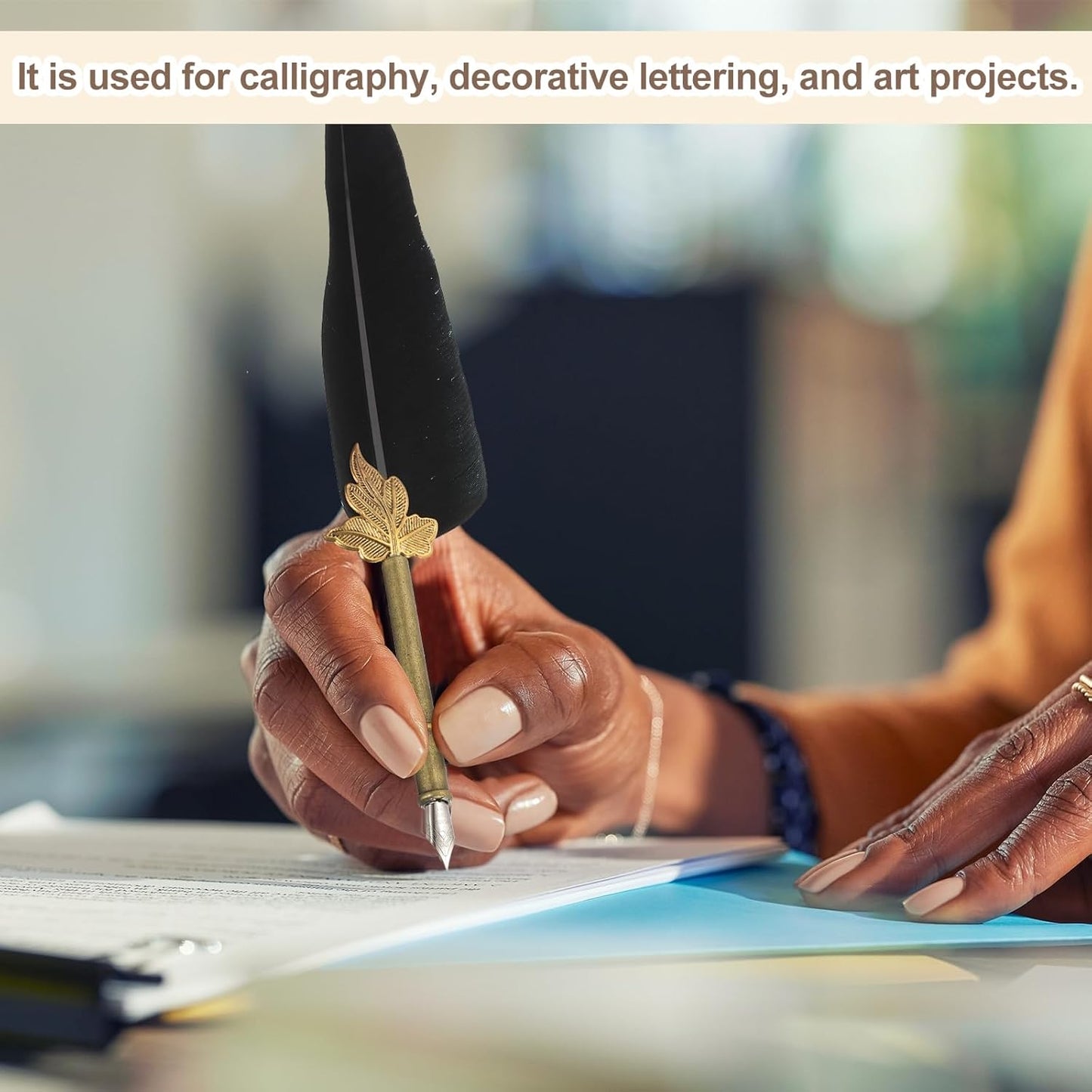 PATIKIL Feather Quill Pen Set, 1 Set Vintage Feather Calligraphy Pen Fountain Dip Pen Set with Ink, Pen Holder and Replacement Nibs for Beginner Writer Writing Gift, Black