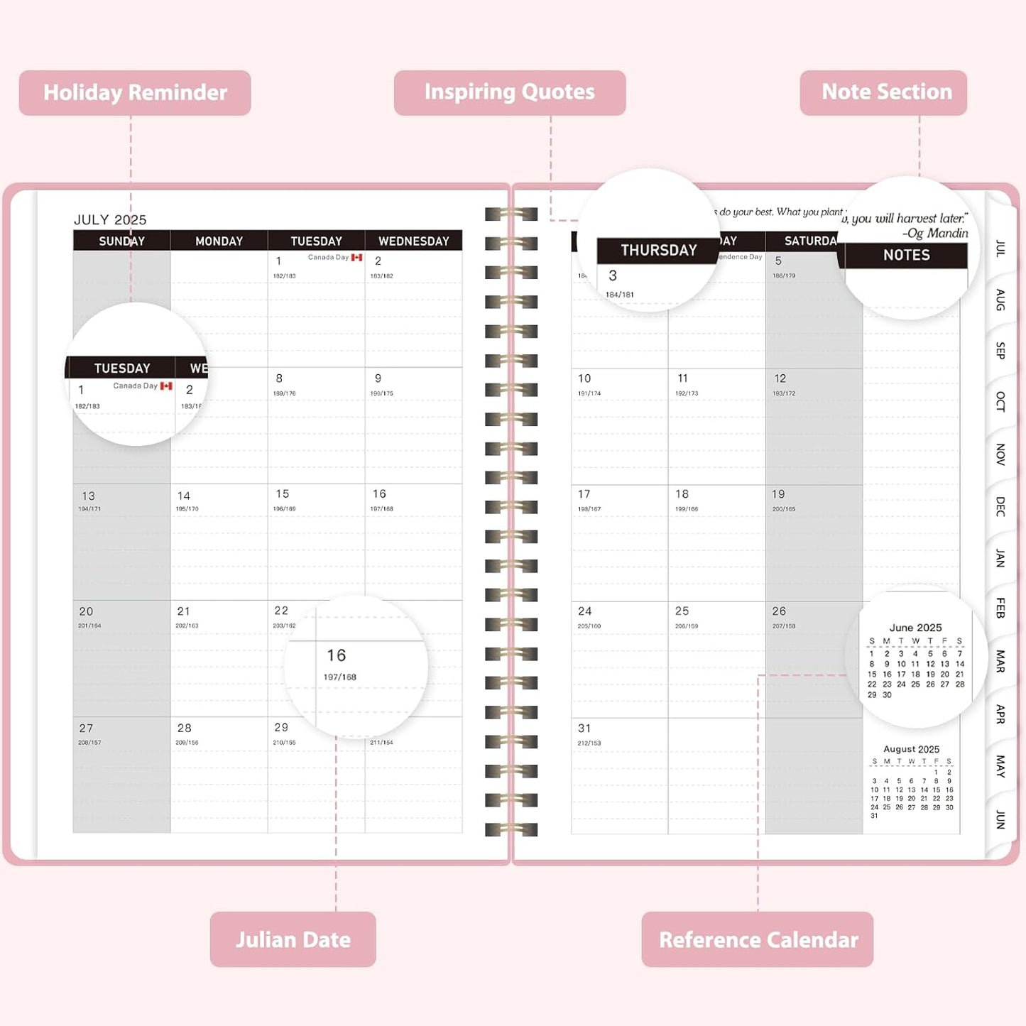 Planner 2025-2026, Monthly and Weekly Calendar Academic Planner (July 2025 - June 2026), Hardcover Planning Agenda Book for Office School Supplies, A5 (6.3" x 8.5")