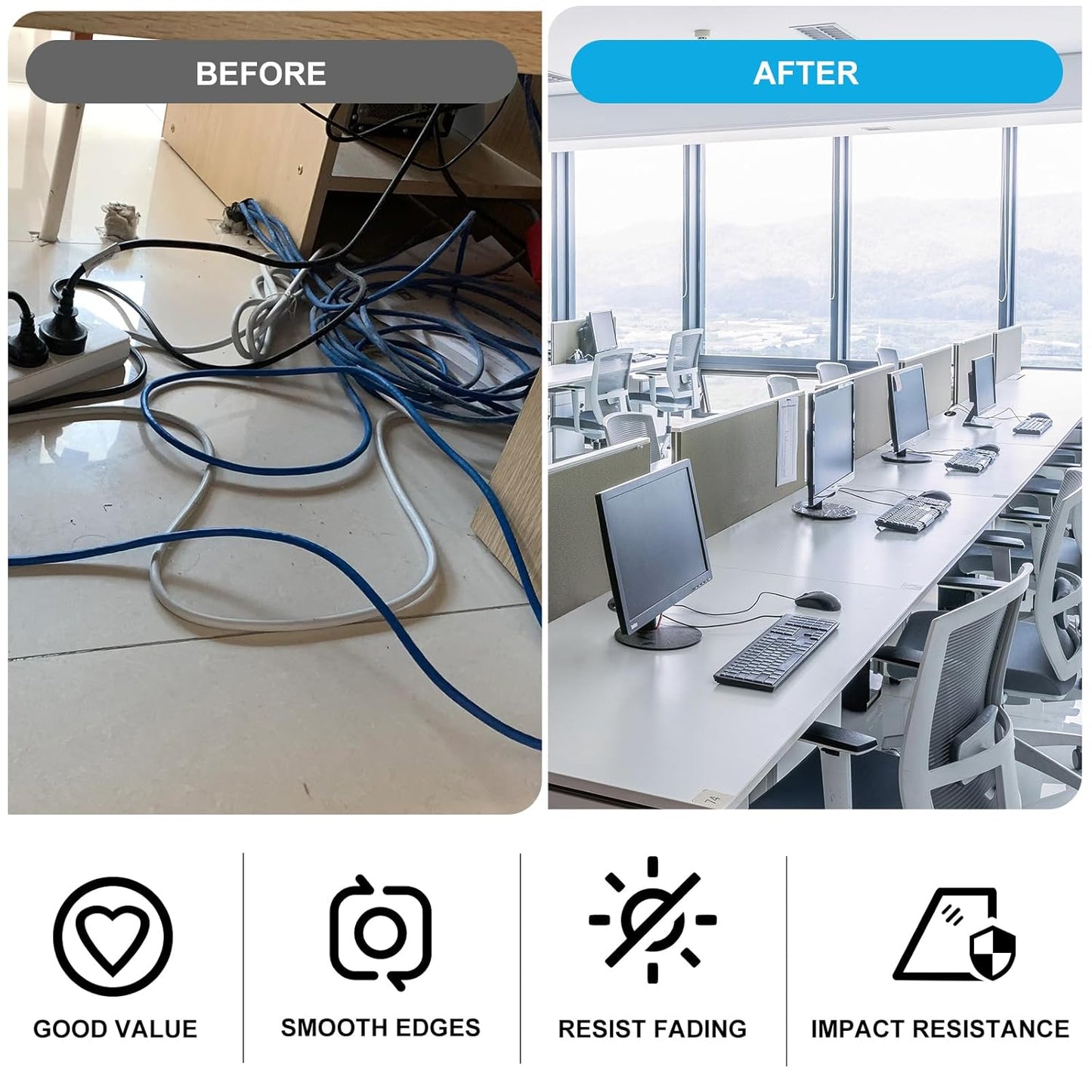 2" White Desk Grommet, JTemgle Flexible Cable Grommet Plastic Cable Hole Cover Wire Organizer Caps Desktop Cord Management for Home Office TV Stands Tabletops, 2 Pieces