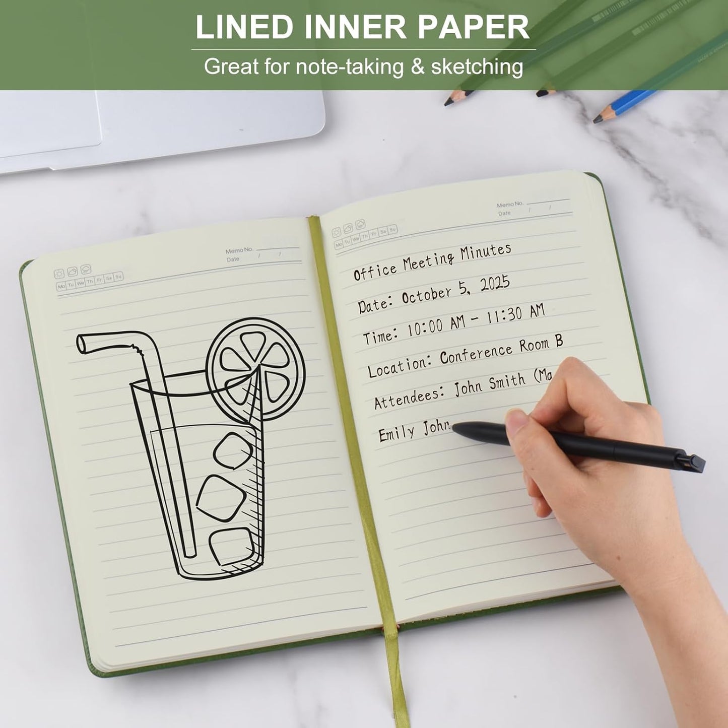 ZCZN 6 Pack Lined Journal Notebooks, 192 Pages A5 Hardcover Leather Journals for Work,Writing,School & Travel, College Ruled Journaling Notebooks for Notes Taking,Diary Notepad (Light Green*6)