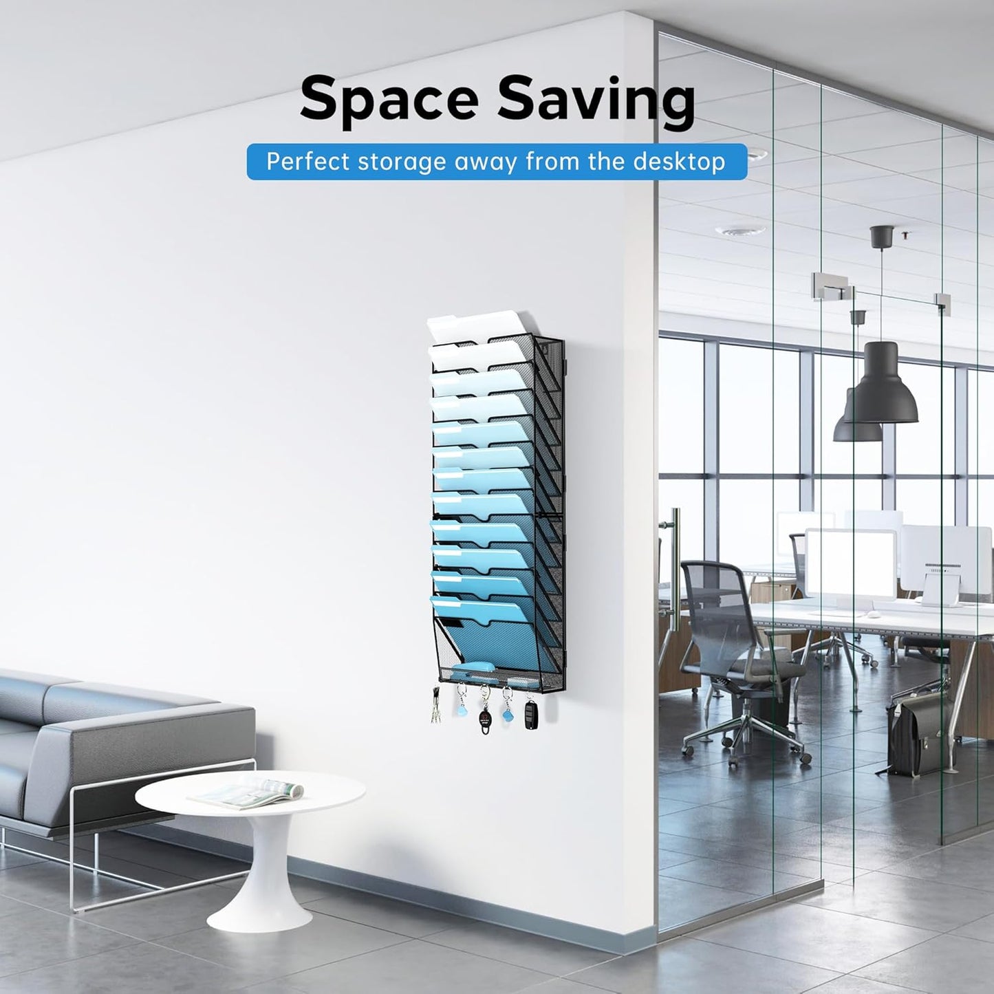 SUPEASY 13-Tier Wall File Holder Organizer with Hooks, Mesh Hanging File Organizer, Mail Organizer Wall Mounted for Papers, Folders, Office Magazine Rack, Assembly Needed, Black 2 pack