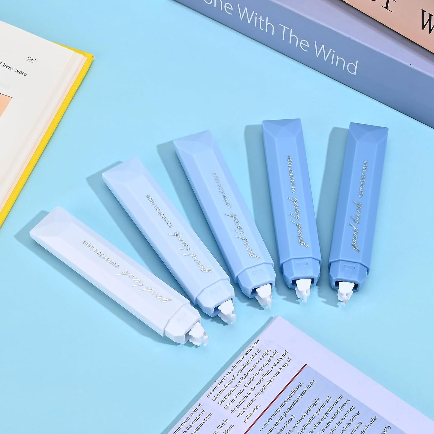 Temiary 5 Pcs White Correction Tapes, Aesthetic Correction Tape Pens Smooth Pull Out, Easy to Use Pen Shaped Applicator for Students School Office Supplies (Blue)