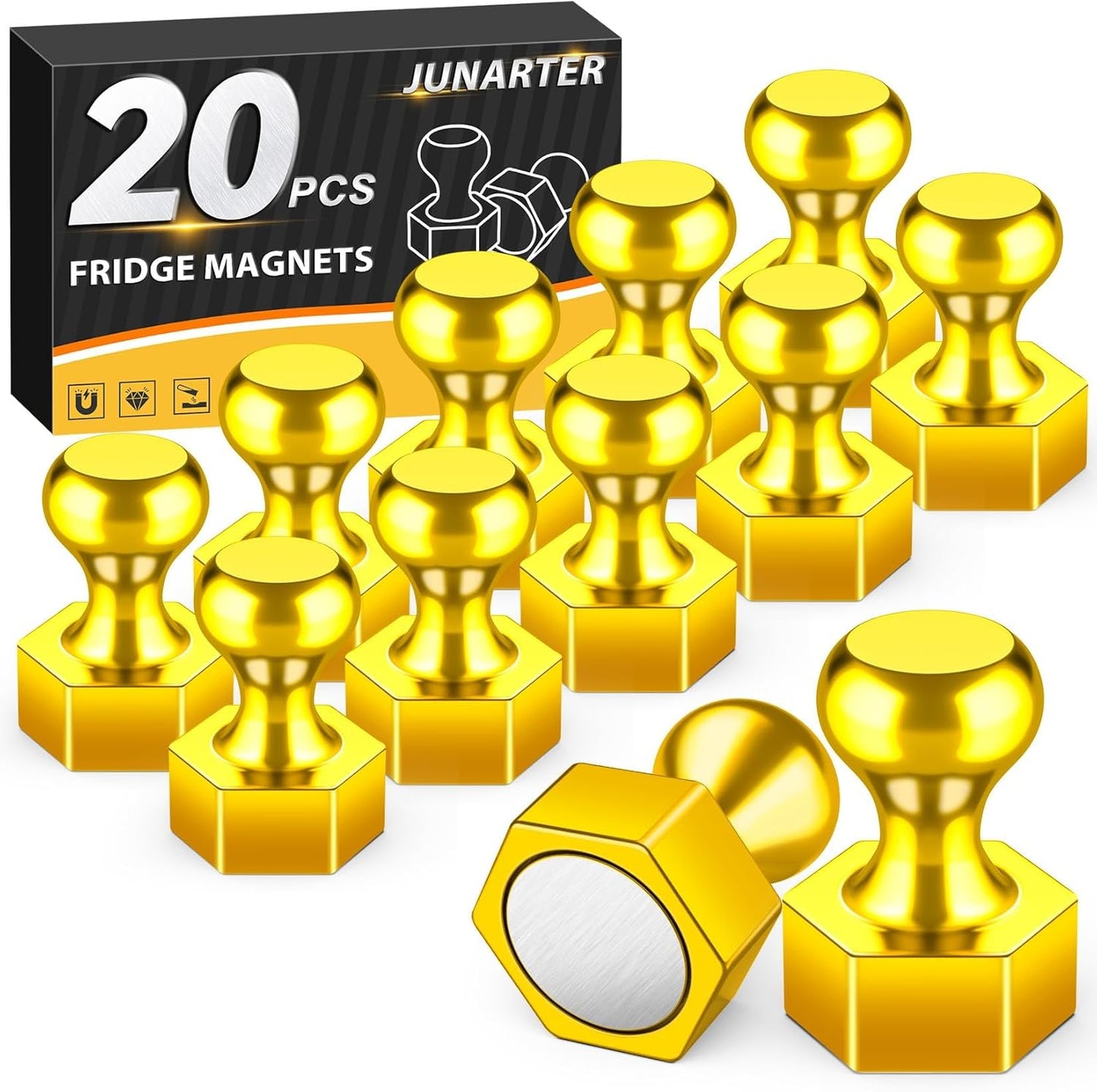 20 Pack Magnetic Push Pins, Gold Strong Fridge Magnets, Whiteboard Magnets, Refrigerator Magnets Strong, Dry Erase Board Magnets for Fridge, Whiteboard, Office, Kitchen, Map (Hexagon)