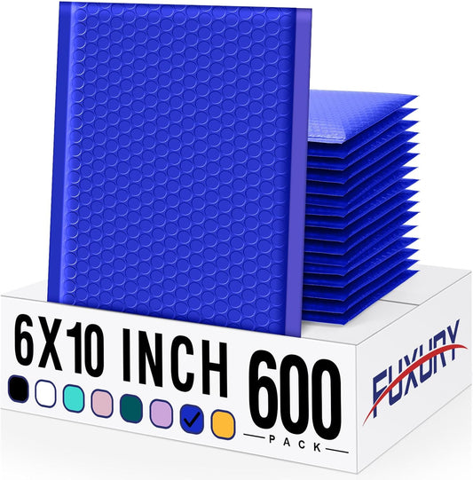Fuxury Bubble Mailer 6x10 600 Pack Royal Blue #0, Poly Padded Envelope mailers for CDs,DVDs,Cosmetics,Jewelry, Bulk Self Seal Package Envelope Bags, Waterproof Mailing Evenploves for Small Business
