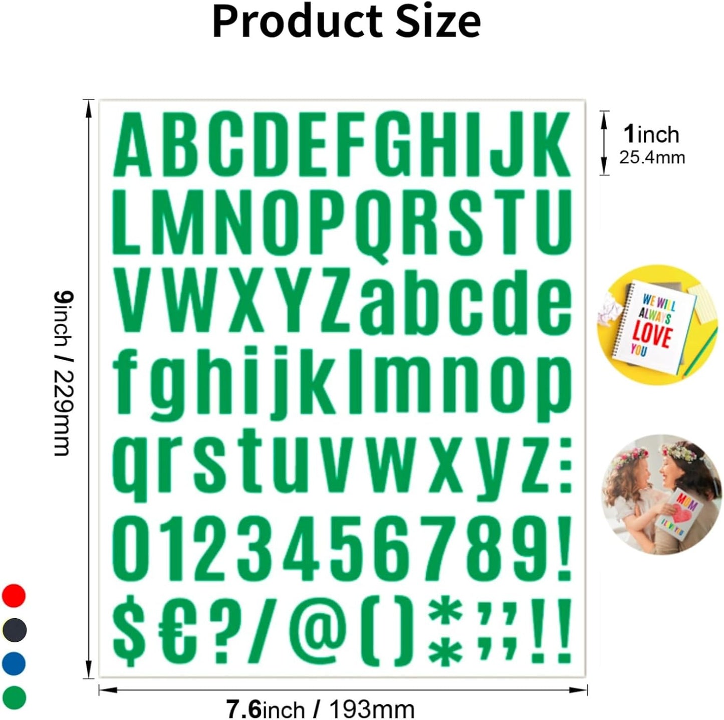 10 Sheets Letter Stickers - Alphabet, Number, Mailbox & Cup Labels, Holiday Party Decoration (Green, 1 inch Vinyl Self-Adhesive)