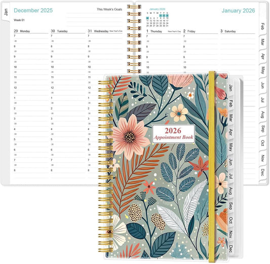 2026 Appointment Book & Planner - 2026 Daily Hourly Planner from January 2026 - December 2026, Weekly Appointment Book with 30-Minute Interval, Medium 6.4" x 8.5", Flower-A