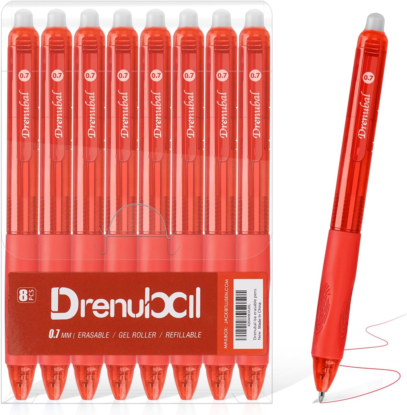 8-Pack Red Erasable Pens, Gel Pens,Red pens,Red Ink pens, 0.7mm Fine Point, Smooth Writing & Clean Erase Perfect for School, Office, Kids & Gift