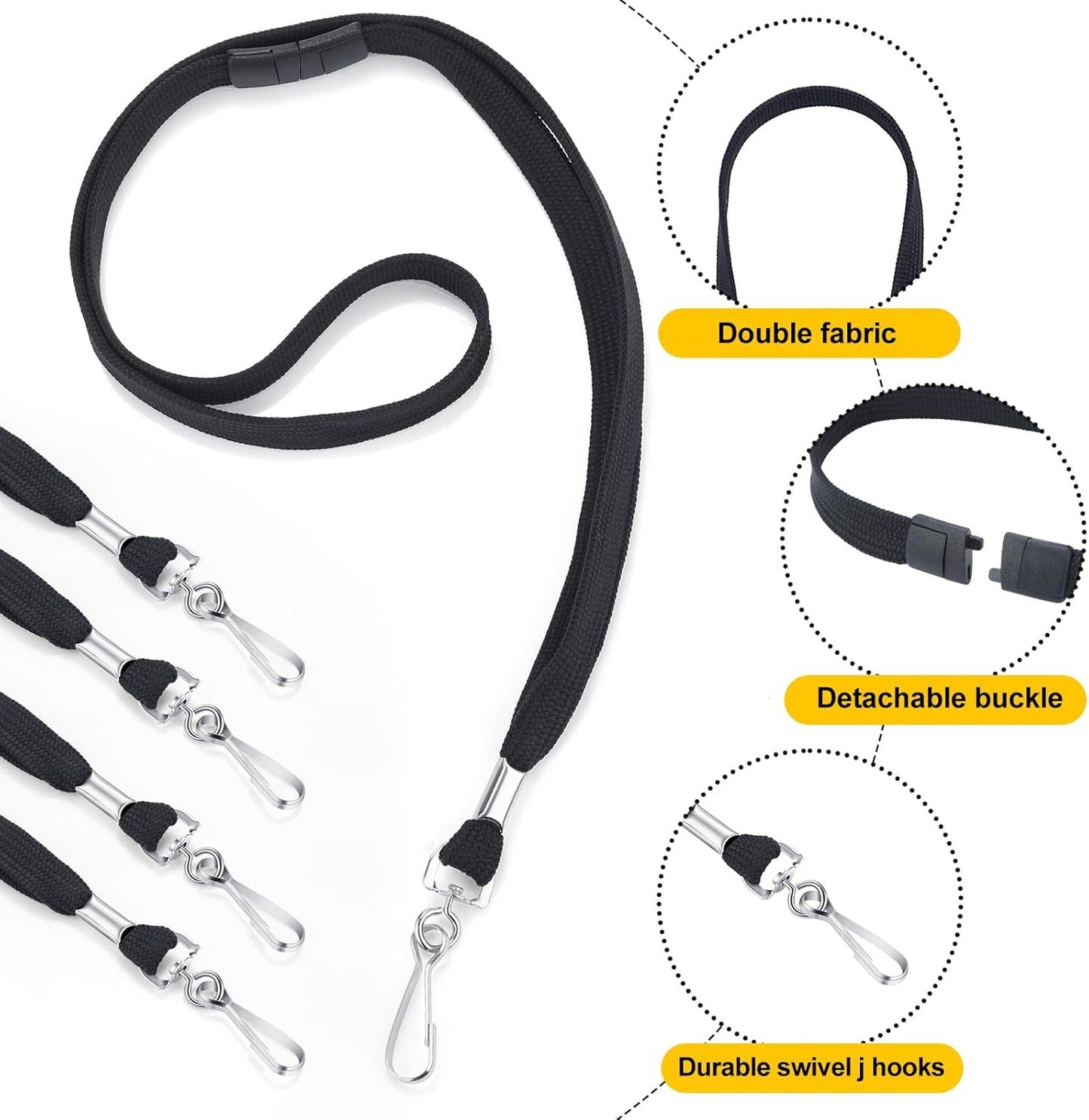 Honoson Badge Lanyard with J-hook Bulk Safety Flat Lanyards 19.5 Inches Black Soft Woven Neck Lanyards for ID Badges Name Tag