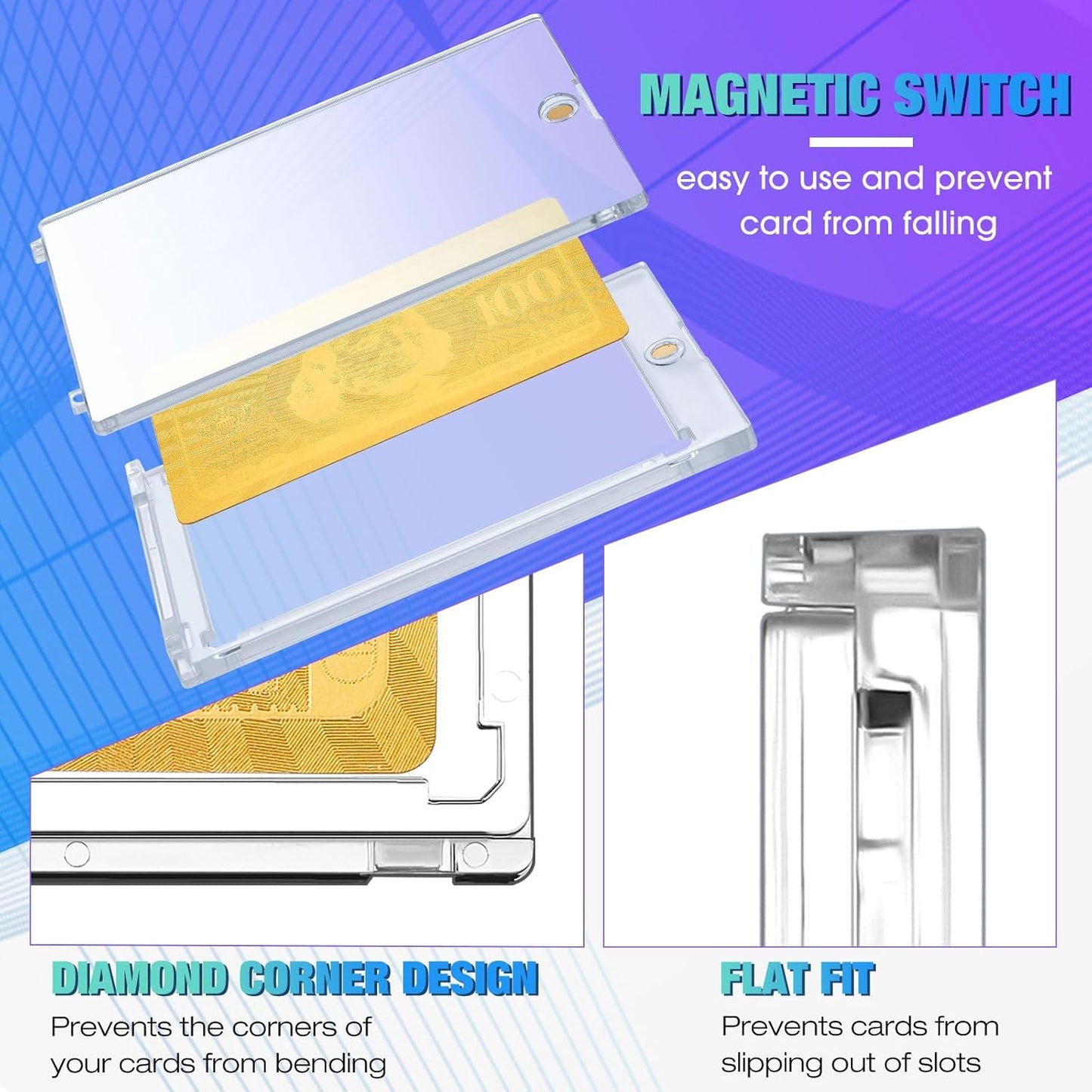 SATINIOR 15 Pcs 100 Pt Magnetic Card Holder, Holder Case Clear Protectors for Thick Baseball Football Hockey Cards