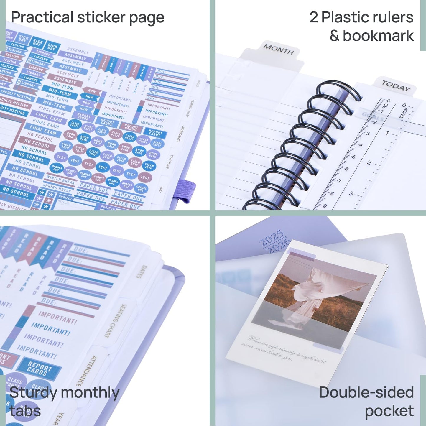 POPRUN Teacher Planner 2025-2026, (Letter Size - 8.5'' x 11'') Academic Lesson Planner (July 2025 - June 2026), with Monthly Tabs, Thick Papers, 2-Sided Pocket, Leather for Teachers, Dutch Blue