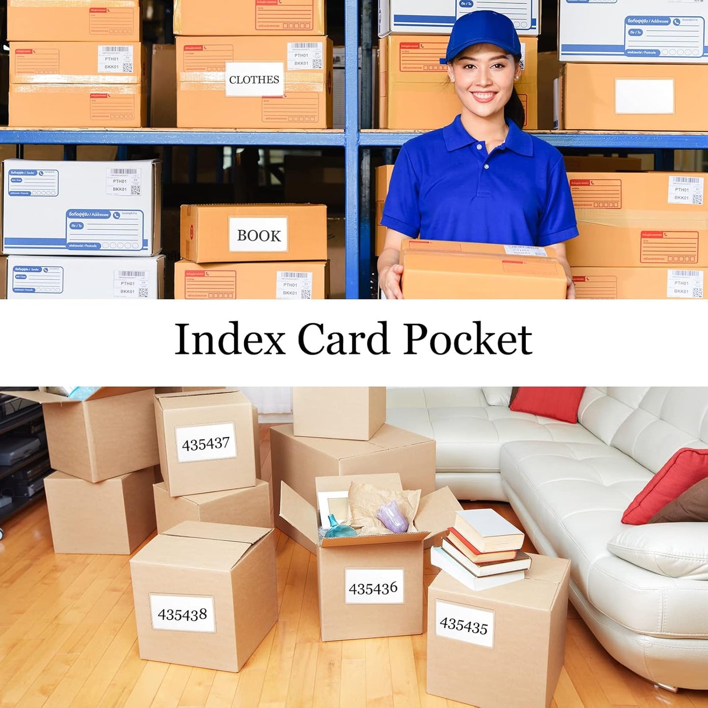 100 Self-adhesive Index Card Pockets Label Pockets sleeves with Top Open for Business Cards, Clear Plastic Sticky Labels Holders for Storage Bins Library Cards, Organizing Totes Shelves(7.3 x 5.67'')