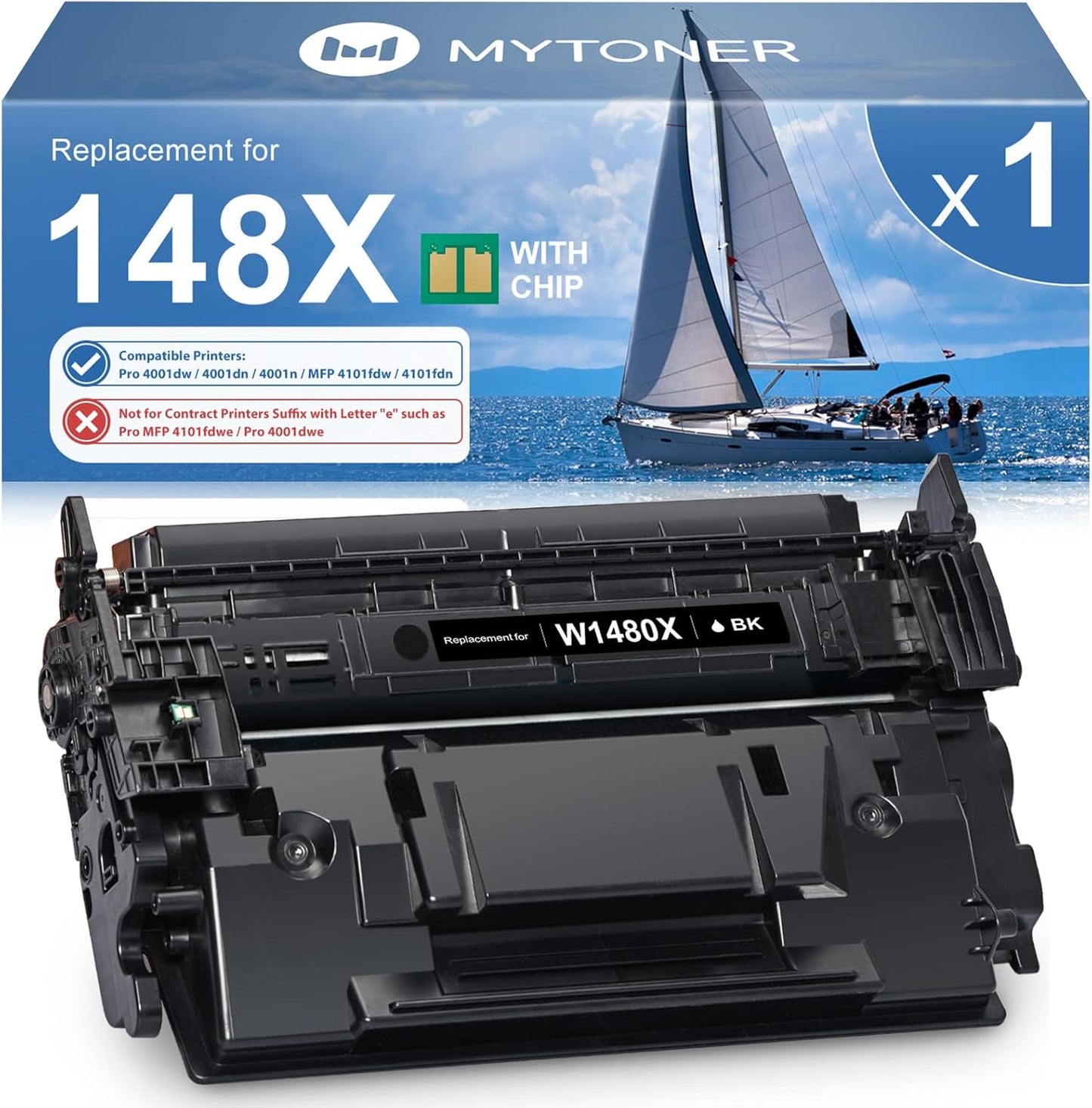 148X Black High Yield Toner Cartridge (with Chip) Compatible Replacement for HP 148X W1480X 148A W1480A Black Toner for Pro MFP 4101fdw 4101fdn Pro 4001dw 4001dn 4001n Printer (1 Pack)