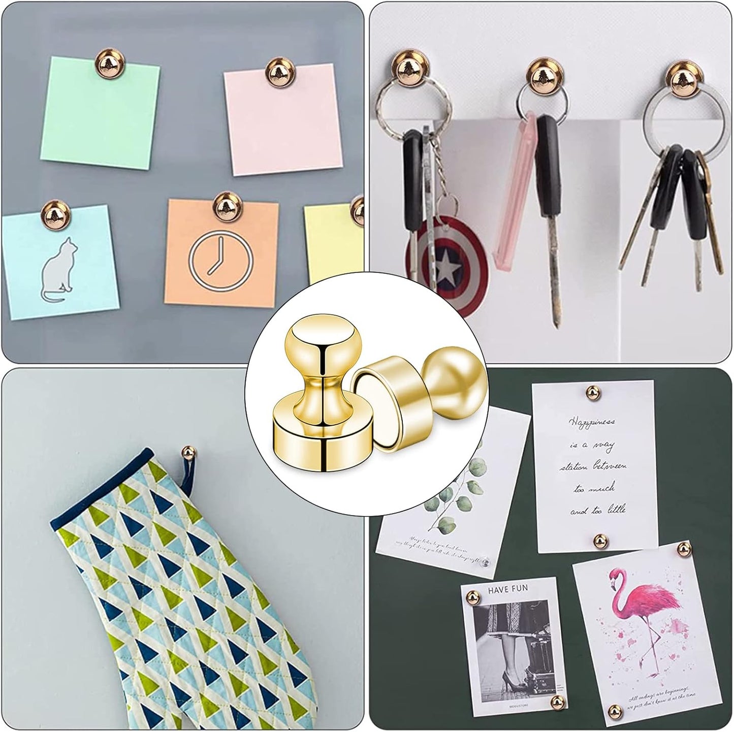 20 PCS Refrigerator Magnets, Gold Metal Push Pin Magnets, Ideal for Whiteboard, Fridge, Office, Classroom, Map