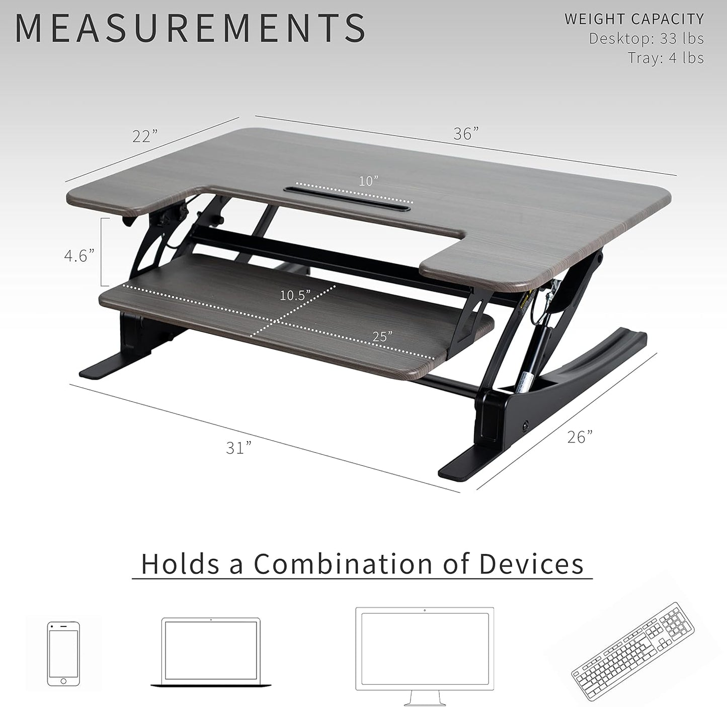 VIVO 36 inch Height Adjustable Stand Up Desk Converter, V Series, Quick Sit to Stand Tabletop Dual Monitor Riser Workstation, Gray Top, Black Frame, DESK-V000VG