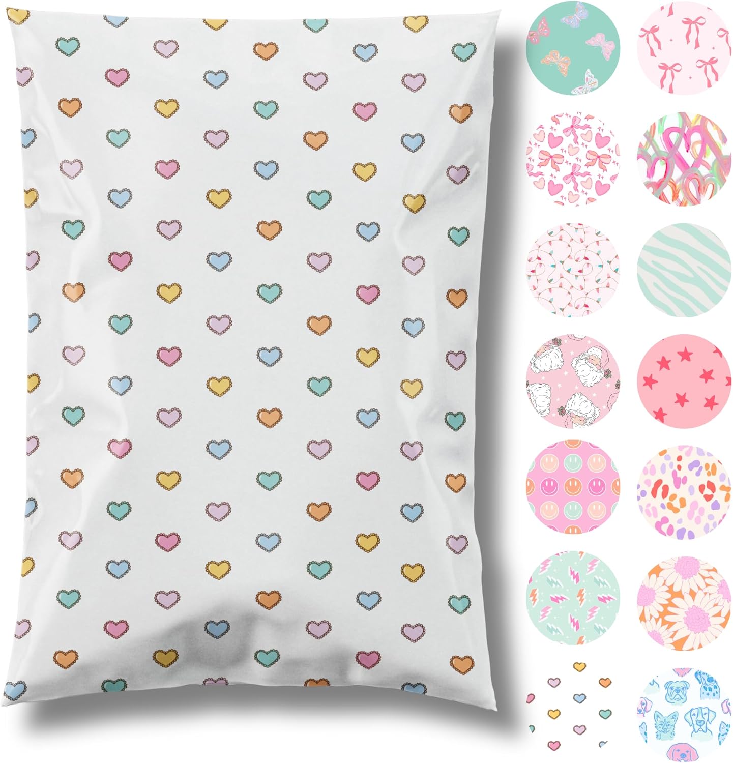 14.5x19 Designer Poly Mailer 100 Pack Heavy Duty Waterproof Self Seal Shipping Bags for Small Business Large Mailing Envelopes Bulk Tear Resistant Packaging Preppy Hearts