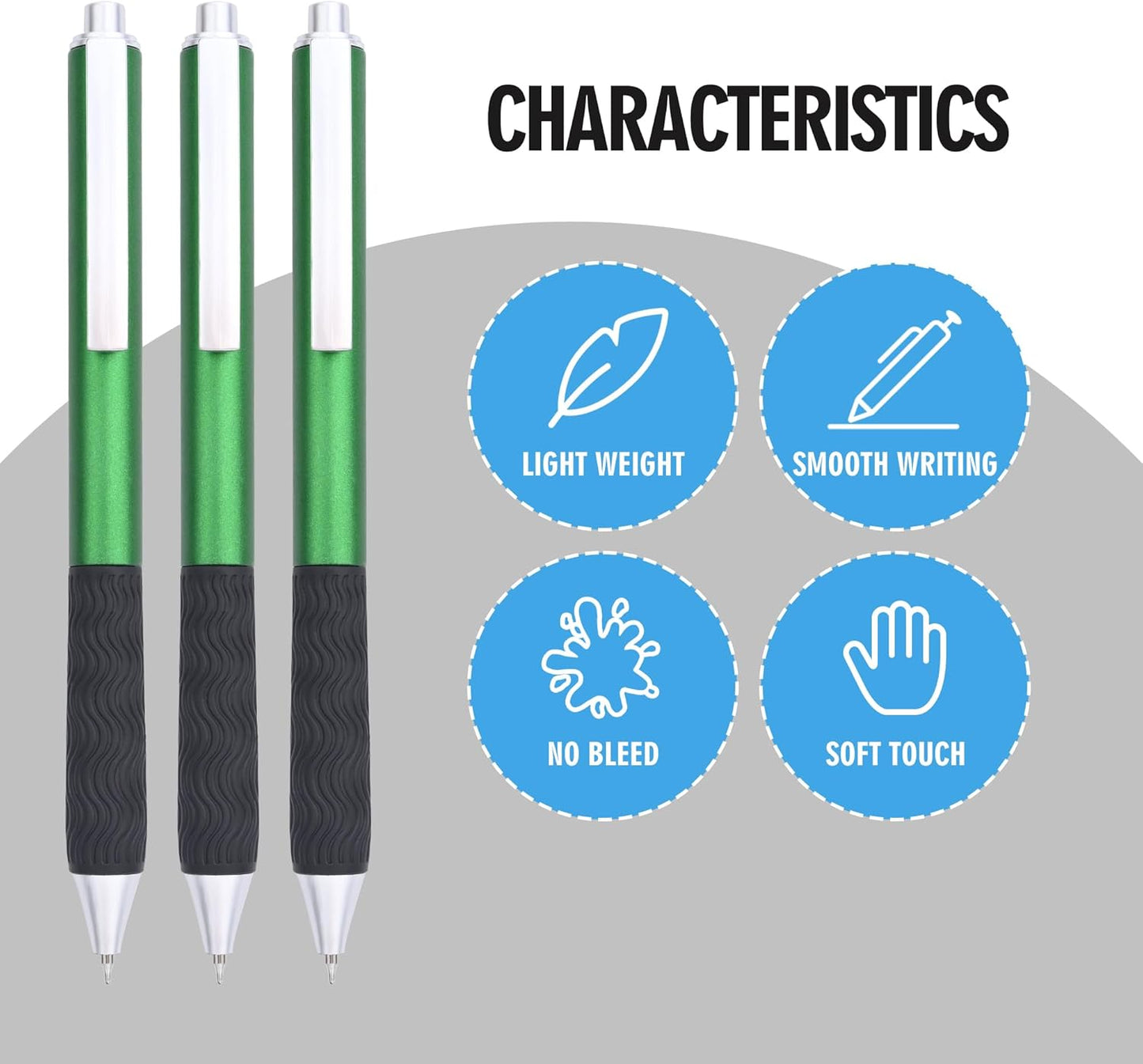 Pens Bulk, Black ink pen,50 Pieces,Smooth Writing Without Breaking Ink,0.5mm Nib,Soft Grip,Fine Office Supplies.Fine Gifts for Men and Women (Green Body)