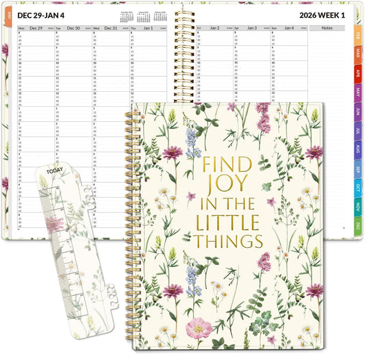SUNEE 2026 Appointment Planner 15-Minute Time Block – Weekly & Monthly Spiral Organizer with Note Section – Thick Paper, Lay-Flat Bound – 8.5 x 11 for Office, School, Salon, Men & Women, Wildflowers