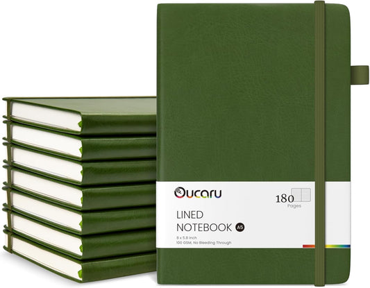 Oucaru Lined Journal Notebook, 8 Pack, 180 Pages, A5 Journals for Writing, 100 GSM Thick Paper, Small Notebooks Daily Journal for Women Men Work, Business, School, Travel Supplies