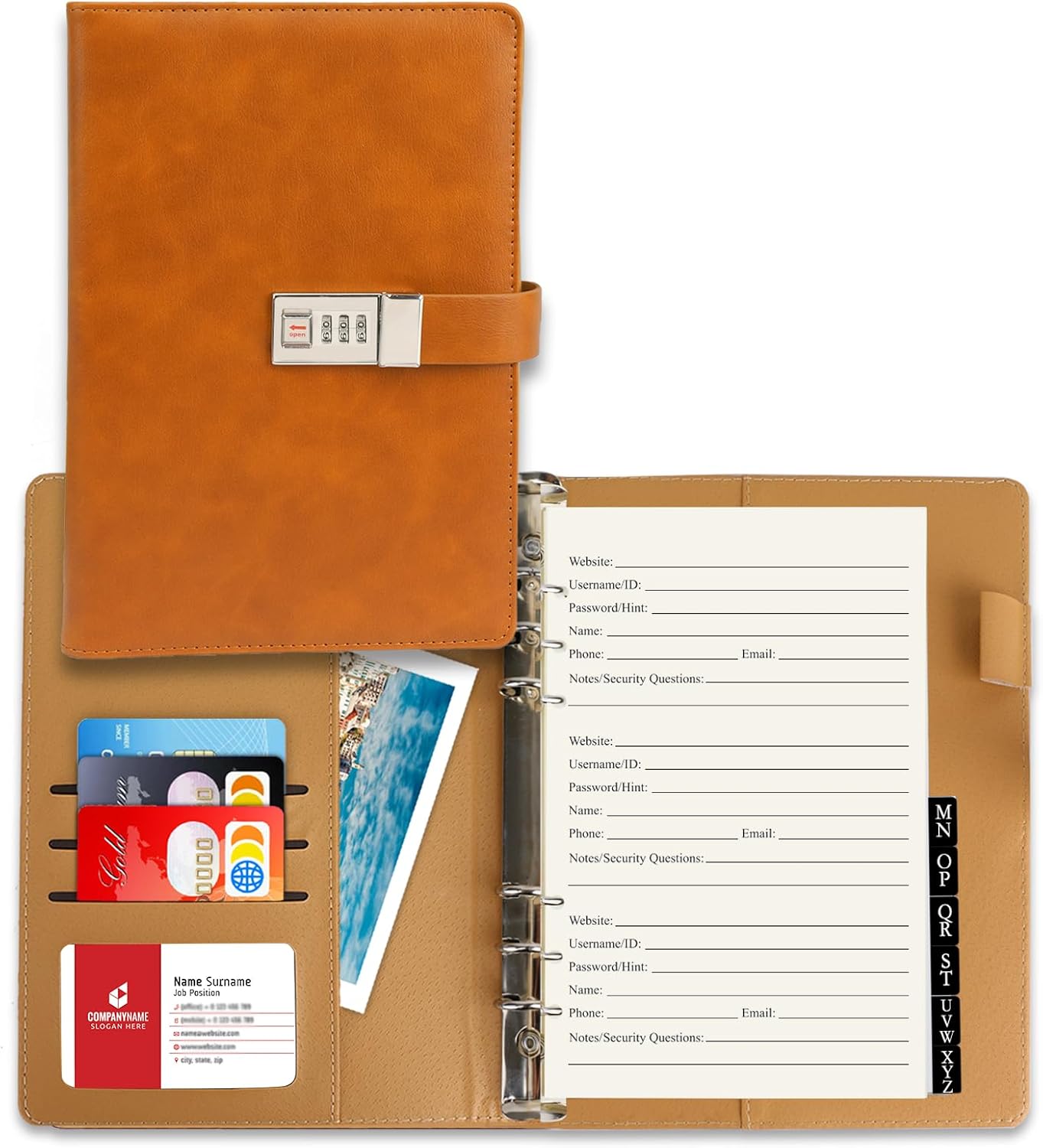 BTSFTOGET Password Book with Alphabetical Tabs & Lock, 302 Pages Leatherette Hardcover Internet Address Keeper Logbook, Refillable Pages, 576 Entries Large Print for Seniors Home Office, A5