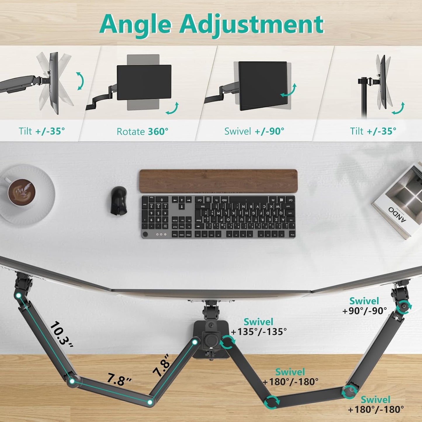 WALI Triple Monitor Mount, 3 Monitor Desk Mount with Premium Gas Spring Arm for Screens up to 27 inch, Multiple Monitors Stand with Tilt, Swivel, Rotation, Mounting Holes 75/100 mm, Black