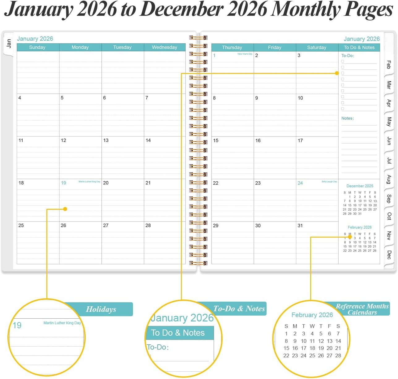 2026 Daily & Monthly Planner - One Page Per Day, Daily Planner from January 2026 - December 2026, Planner 2026 with 12 Monthly Tabs, 8.5" x 11", Blue Leaf Flower