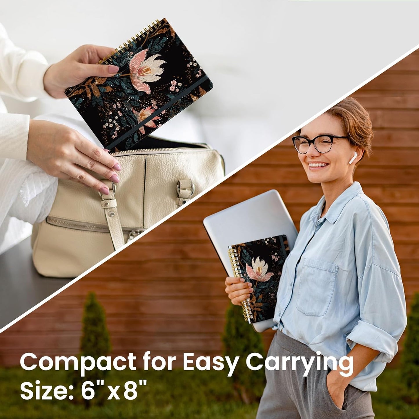 Lined Spiral Journal Notebook for Women, Cute A5 College Ruled Hardcover Notebook for Work & Note Taking, Aesthetic Pretty Journal for Writing, 140 Pages, Vintage Petals