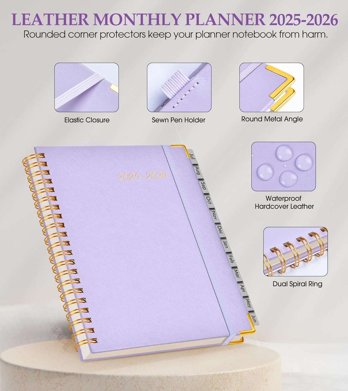 Academic Planner 2025-2026, Weekly and Monthly Calendar Planner from July 2025 - June 2026, 8.5" x 11" Hardcover Leather Hourly Appointment Book with Tabs, Spiral Daily Planners for College School Teacher Student, Purple