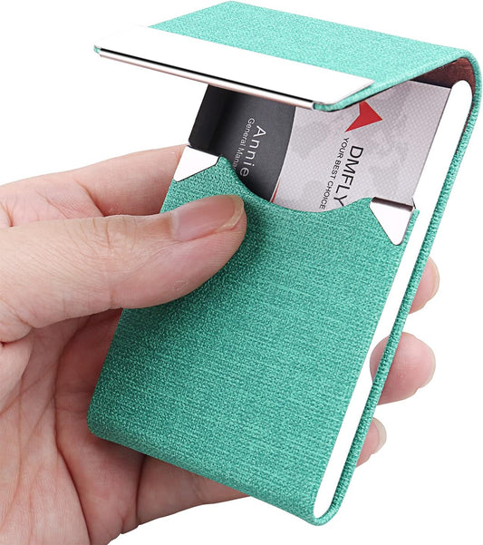 Business Card Holder for Women and Men - Magnetic Shut Case for Purse, Green-bm
