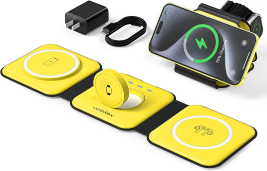 UCOMX 3 in 1 Charging Station for Multple Devices,Foldable 3 in 1 Wireless Charger for Travel,Nano Wireless Charging Station for iPhone16 15 14 13 12 Pro Max/Watch 10 9 8 7 6 5 4 3 Ultra/AirPod Pro