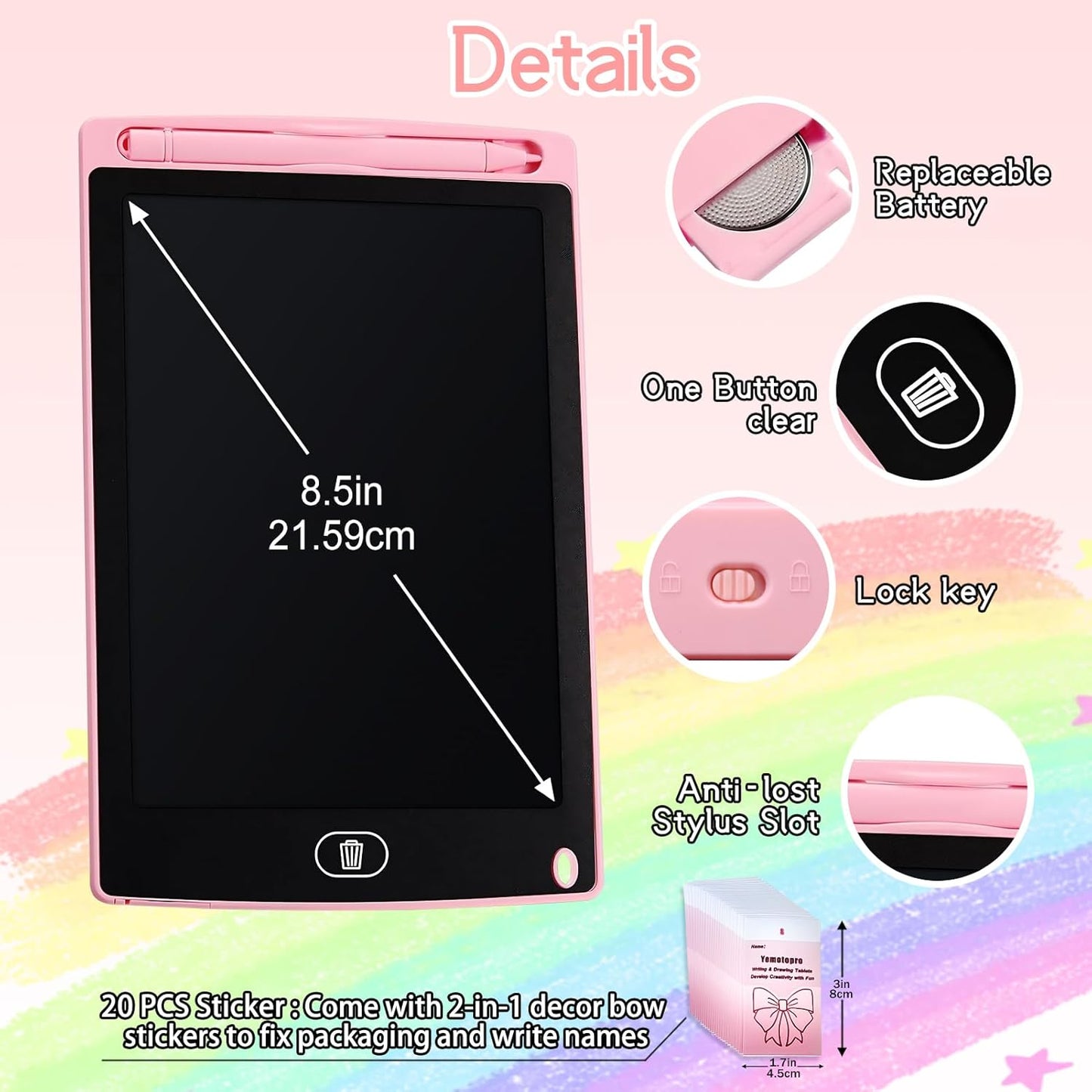 20 Pack LCD Writing Tablet for Kids Bulk, 8.5 Inches Reusable Doodle Board, Writing Tablet for Kid, Painting Pads Education Bulk Toys Class Party Favors Gifts for Kids 3-8