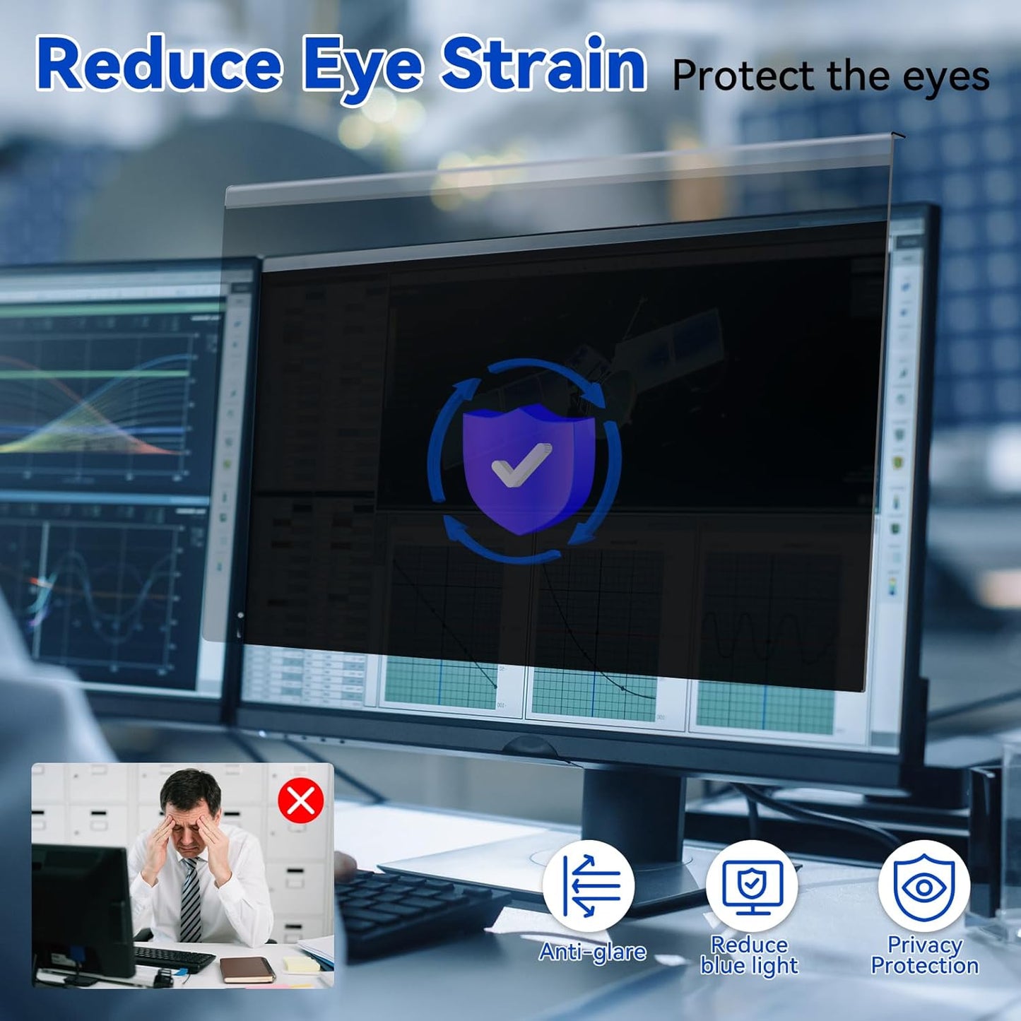 MOSISO 20-22 inch Computer Privacy Screen Protector for 16:9 Monitor, Eye Protection Frame Hanging Type Removable Anti-Scratch Acrylic Privacy Filter for Diagonal 20, 21.5, 22 inch PC Monitor