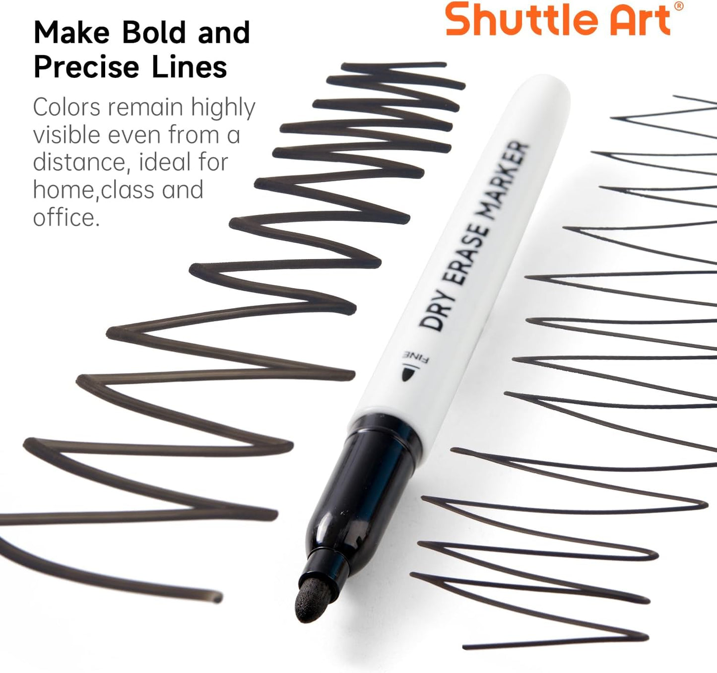 Shuttle Art Dry Erase Markers, 16 Pack Black Whiteboard Markers,Fine Tip Dry Erase Markers for Kids,Perfect for Writing on Whiteboards, Dry-Erase Boards,Mirrors,Calender,School Office Supplies