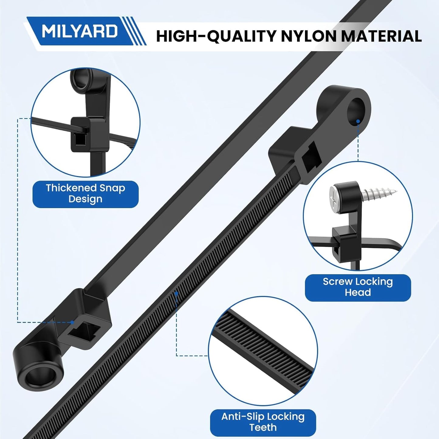 150 Pcs 12 inch Zip Ties with Screw Hole + 150 Pcs Screws, 50LBS Black Plastic Ties with Screw Holes and Mounting Screws for Automotive, Fencing & Outdoor Wire Management