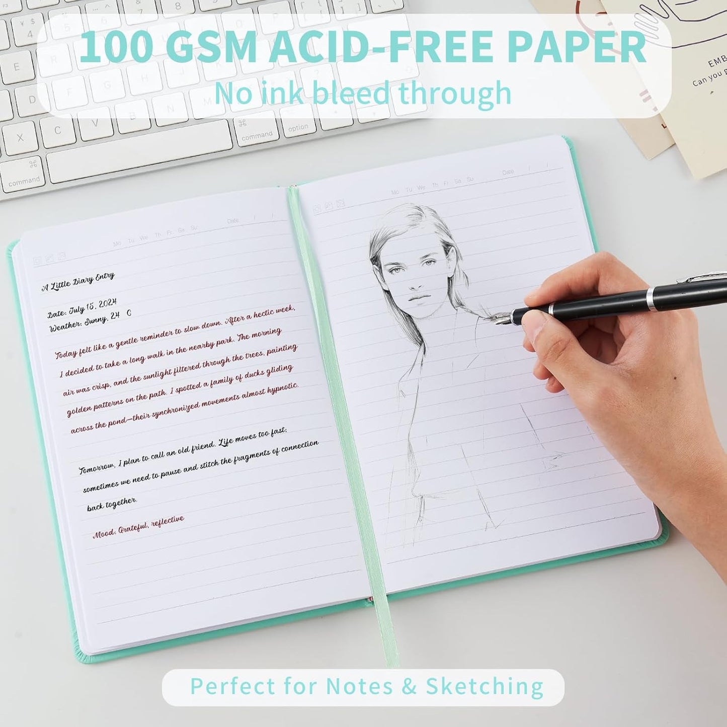 Hardcover Notebooks, A5 Lined Journals Notebook for Writing 160 Pages, 8.2 x 5.5 inch, Green Classic Ruled Notebooks for College/Work/Travel (Green, 1 Pack)