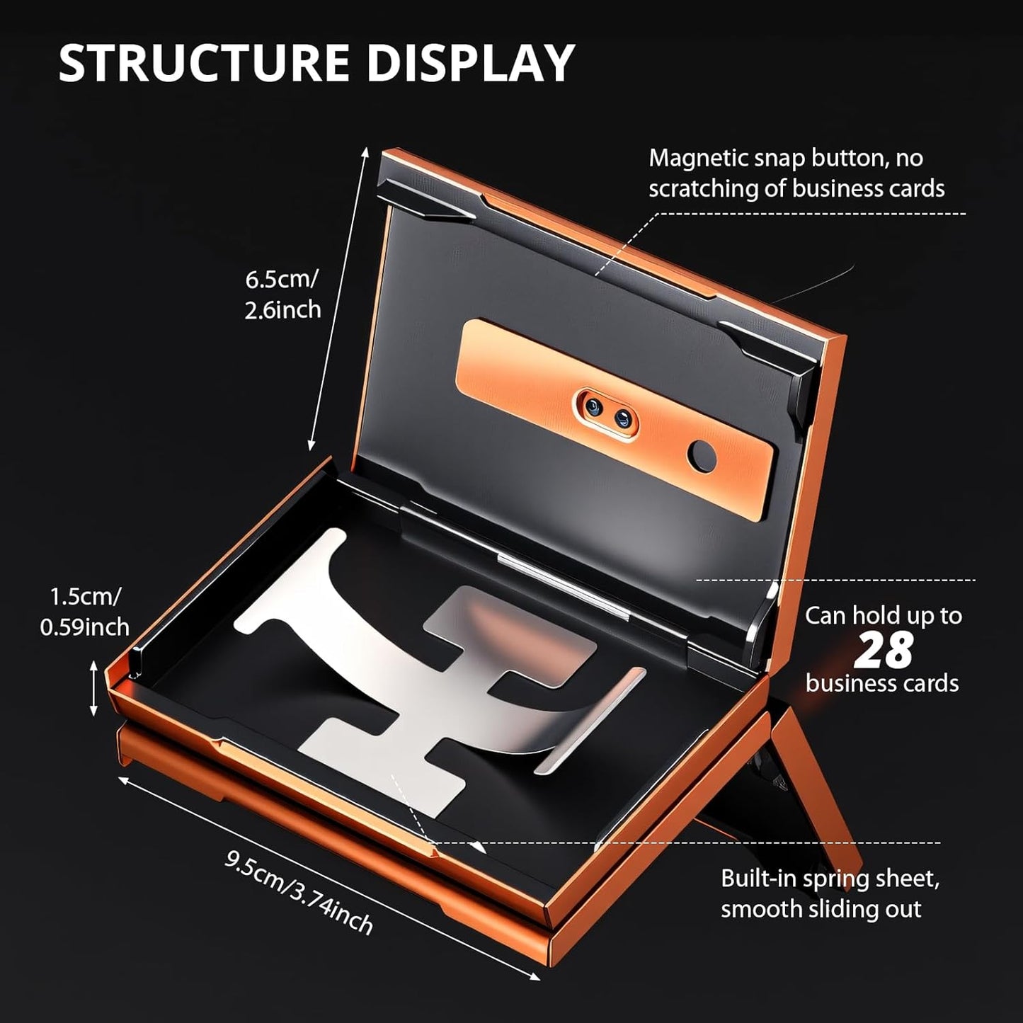 Zonon Large Thumb Drive Business Card Holder Fit 28 Name Credit Aluminum Alloy Slide out Name Card Case Portable Business Holder Wallet Pocket for Men Women(Gold)