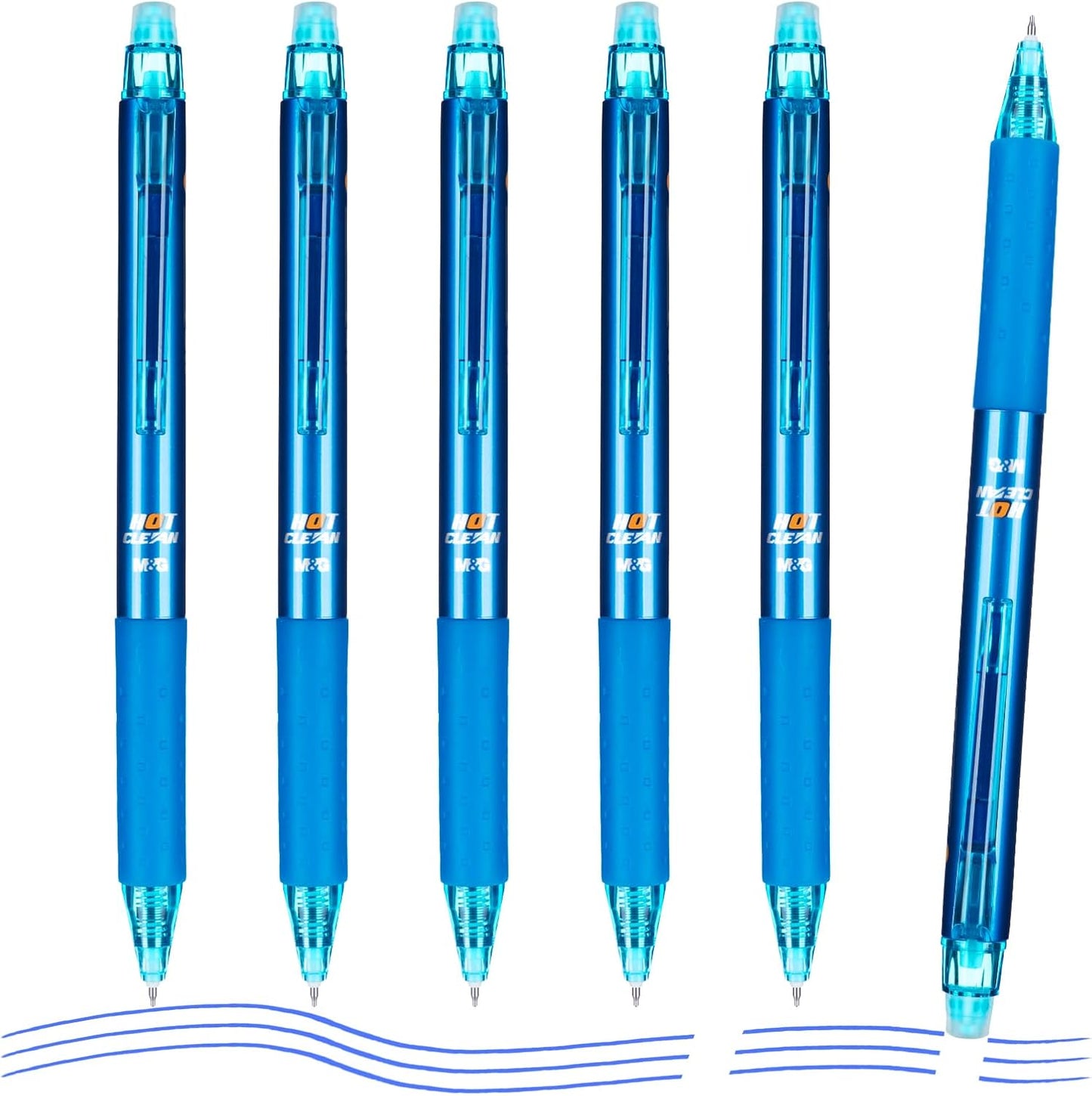 M&G Erasable Gel Pens, 6 Pcs Retractable Blue Ink Erasable Pen Fine Point 0.5mm, Quick Dry Erasable Pen with Non-Slip Grip, Pens Make Mistakes Disappear for Drawing Writing Planner Office Supplies