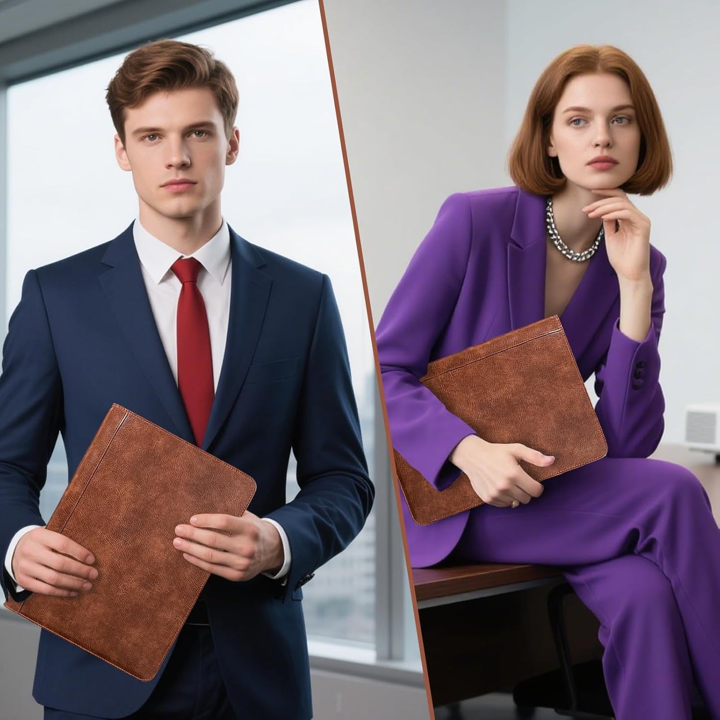 Calfinder 3 Ring Portfolio Binder,PU Leather Padtfolio Binder with Zipper,Padfolios for Women&Men,Professional Business Portfolio Organizer for Resume/Interview, A4 Letter Document Organizer