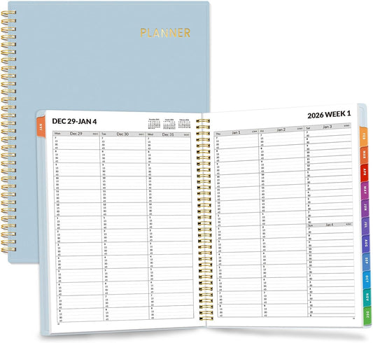SUNEE 2026 Appointment Book, Quarter-Hourly, Weekly & Monthly - from January 2026 - December 2026, 8.5"x11" Weekly Planner, Flexible Cover, Note Pages, Pockets, Bookmark, Spiral Binding, Gray Blue